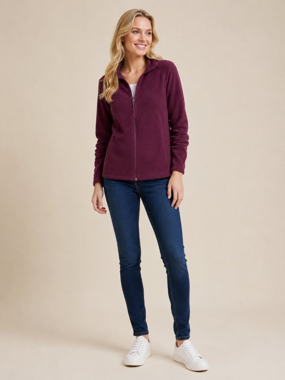 2/$30 Lands' End Full Zip Fleece Jacket Wine XL #A3485